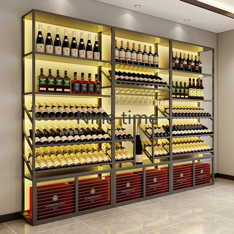 

Storage Reinforce Bar Cabinet Luxury Pantry Bottle Wall Mounted Cube Wine Racks Hanging Salon Armoire Vitre Kitchen Furniture