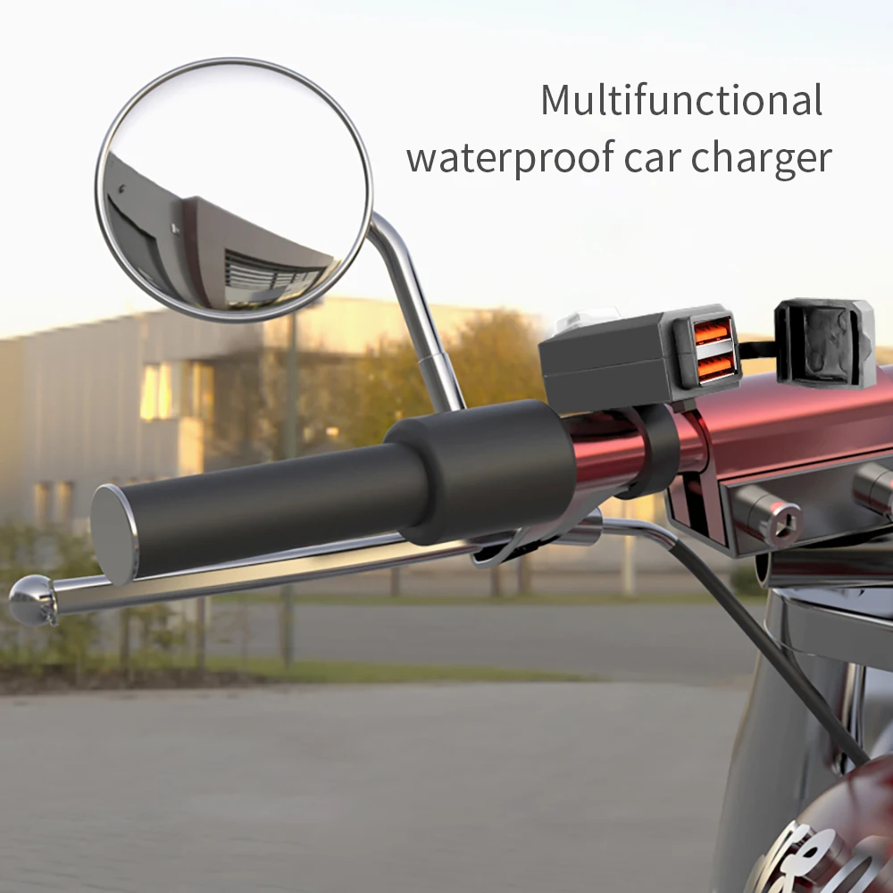 Enhanced Motorcycle Accessory: Waterproof Dustproof Dual USB Charger with Switch, 12-24V, Dual QC 3.0/5V 3.1A