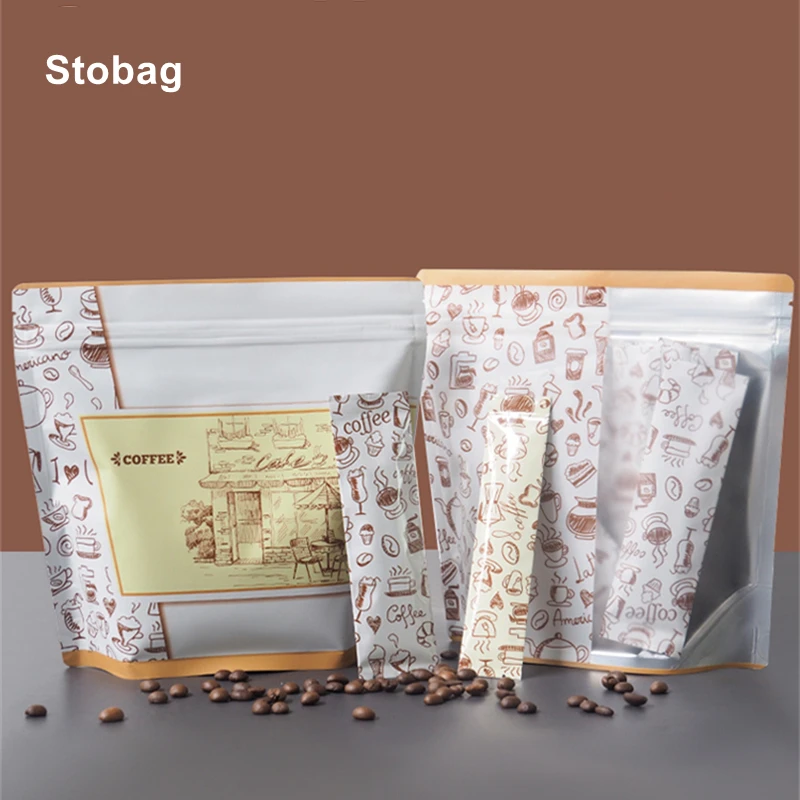 

StoBag Coffee Beans Packaging Bags Powder Strip Aluminum Foil Sealed Ziplock Stand Up Set Printing Big Pouches Storage High-end