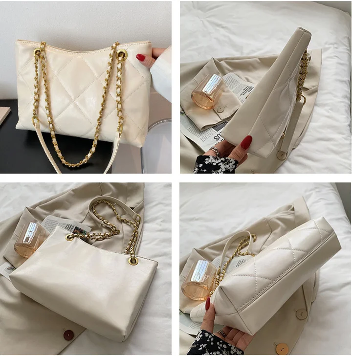 Damen Umhängetasche Mit Steppmuster Und Kette Für Den Alltag_voghion.com