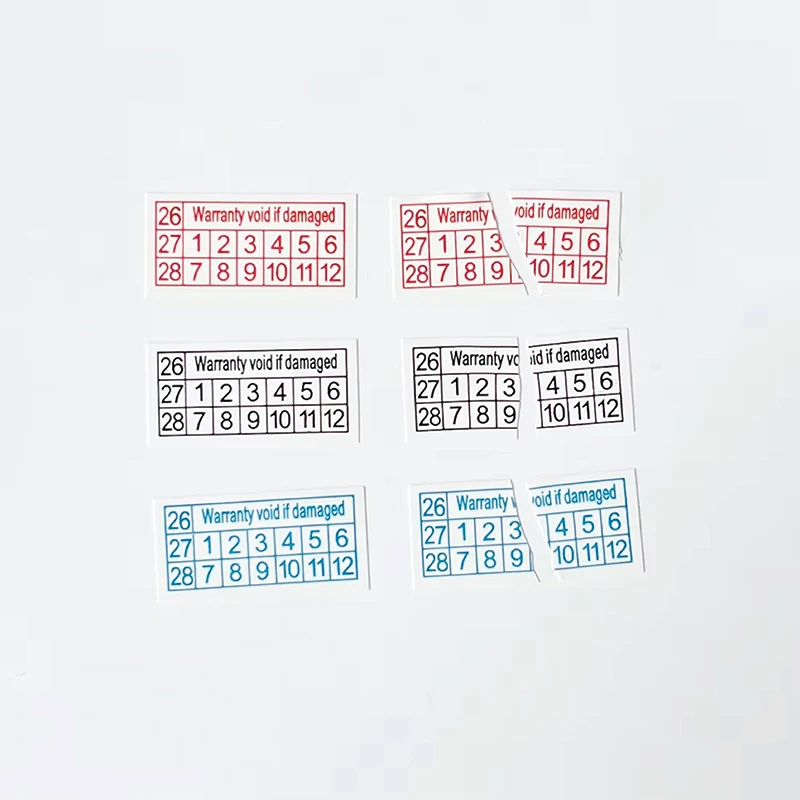 200pcs new 26/27/28 year Red Blue Black rectangular fragile label 16X8mm product seal warranty Tear invalid sticker