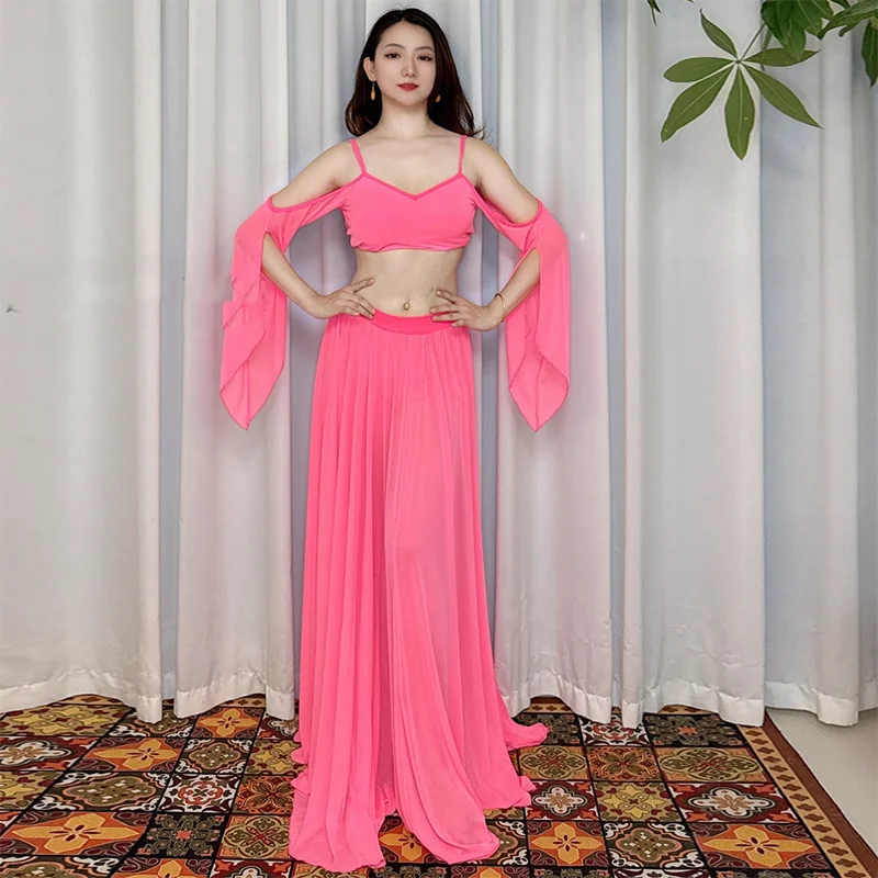 Belly Dance Costumes Set Wear Outfit Skirt and Top 2 PCs Set for Adult Women Stage Performance Practice Worksuit Clothes Suit