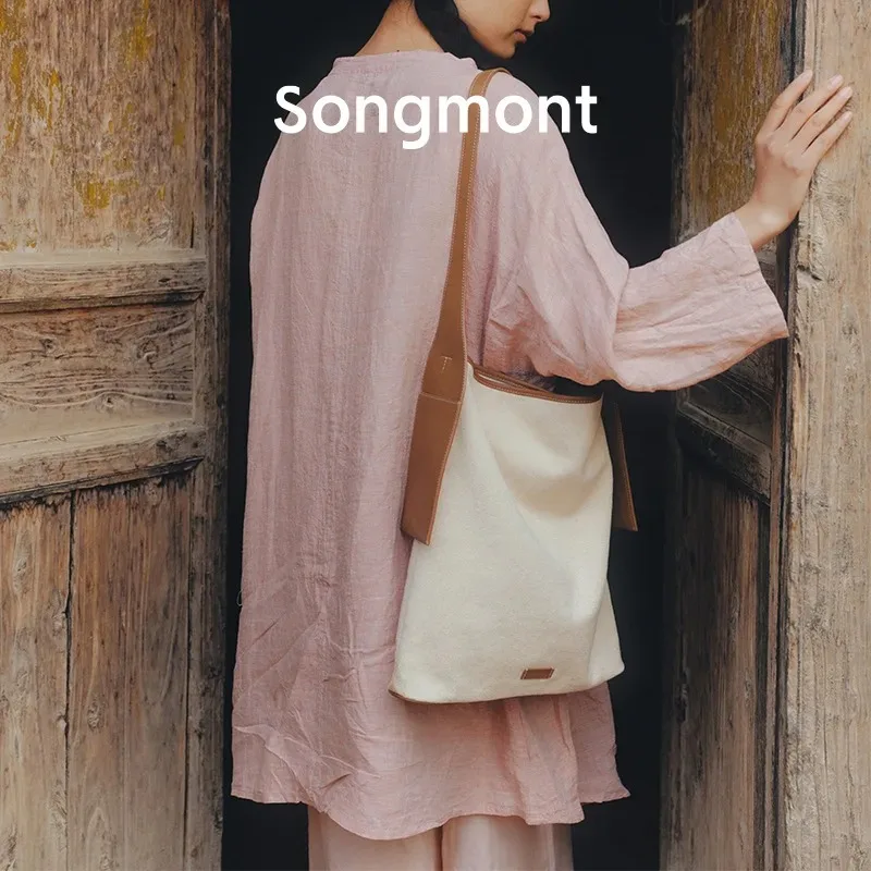 Original New Songmont Canvas Hanging Ear Tote Series Vacation Style Large Capacity Designer Summer New Handheld Shoulder Bag