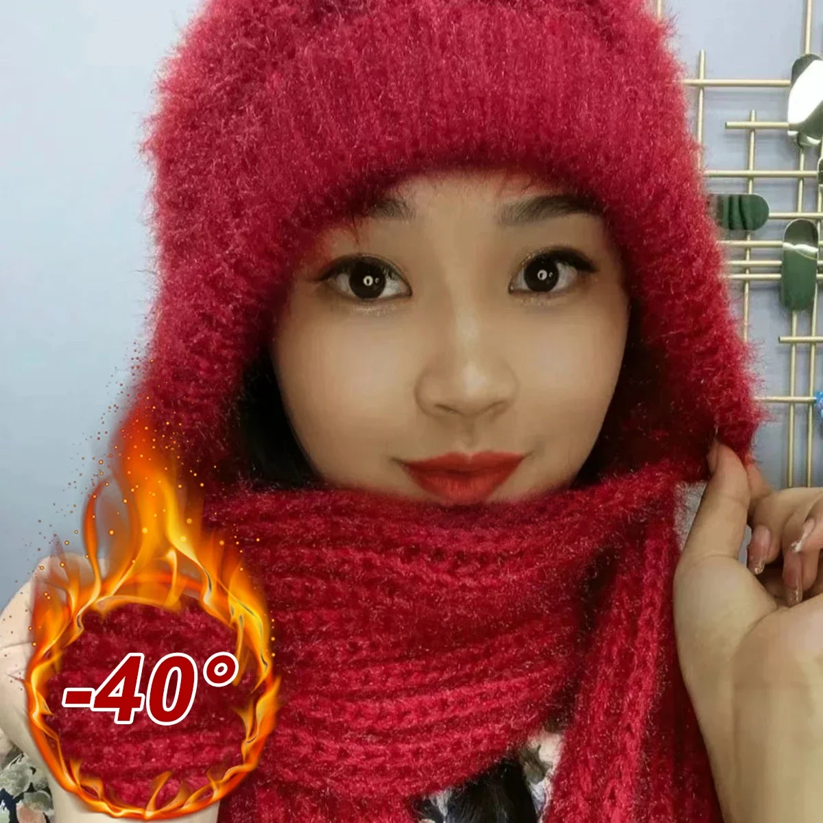 Padded Thickened Scarf All-in-one Wind Snow Cap Fall Winter Squirrel Velvet Wool Cap