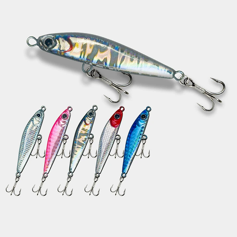 

1pcs Metal Jig Fishing Lure Trolling Hard Bait Bass Sinking Trout Casting Jigging Spoon Wobbler Sea Lures With Treble Hooks