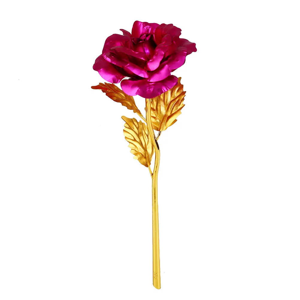 Gold Foil Plated Rose Flowers Goldplated Artificial Flower Golden Violet 24K Without Box Romantic 