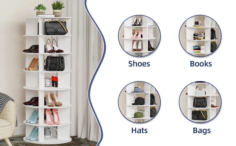 Description Picture 4 of itemRotating Shoe Rack 7-Tier Wood, Holds 32 Pairs of Shoes 360° Spinning, Space-Saving, Easy To Assemble, Shoe Cabinet