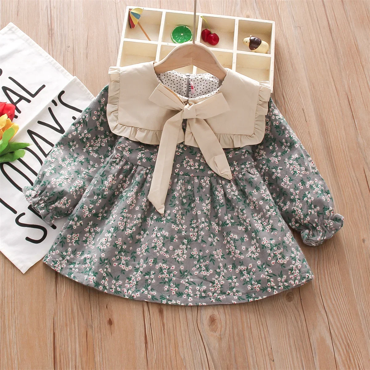 Fall Winter New Girls' Dress Floral Full Camp Bow - Uniqwear