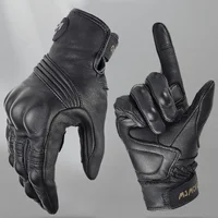 Retro Leather Black Motorcycle Gloves Men Summer Perforated Breathable Motocross Gloves Touch Screen Moto Racing Equipment Glove 1
