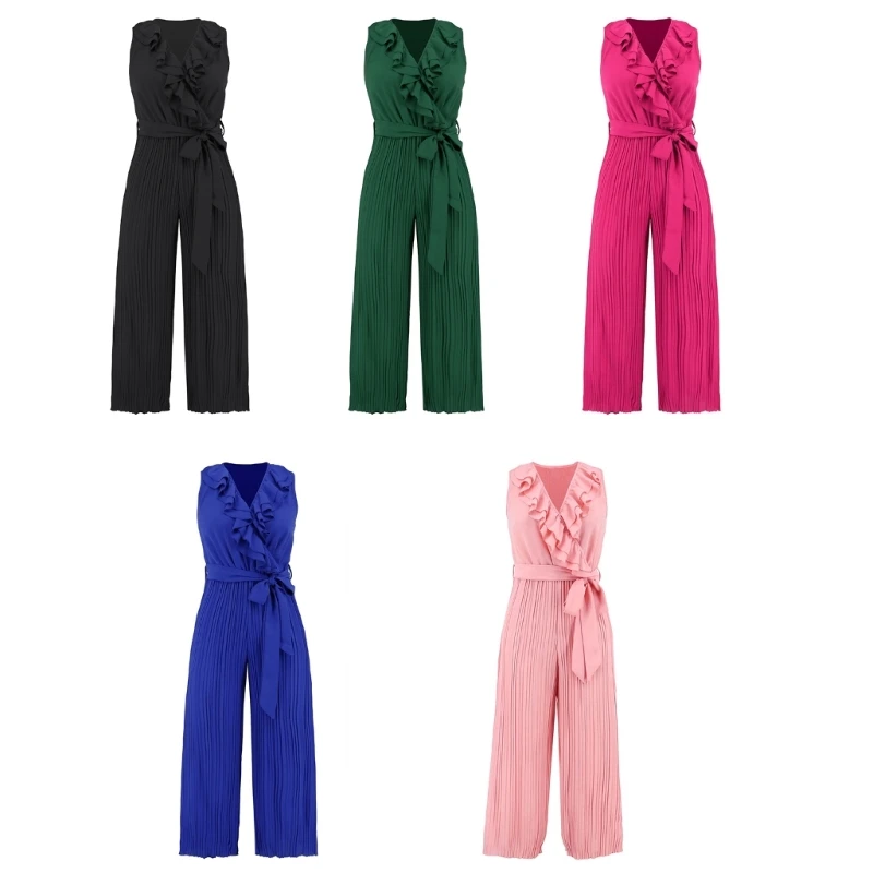 

Summer Womens Jumpsuits Outfits Wide Leg Jumpsuit Sleeveless V-Neck Casual Pant