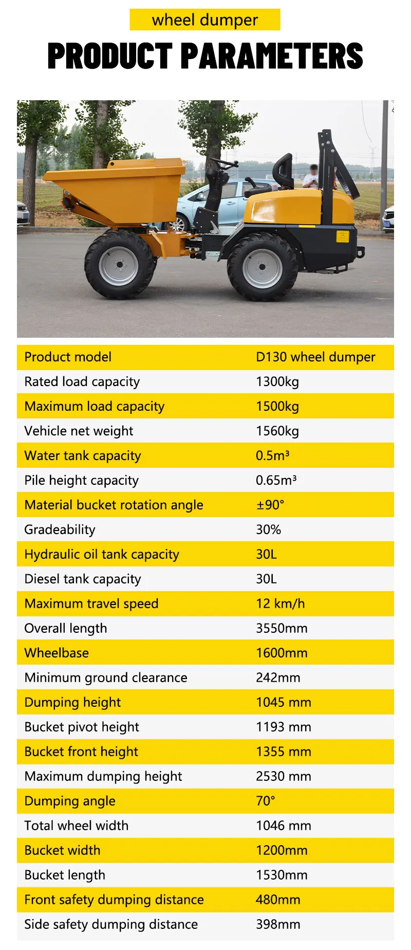 Maßgefertigter Gelenkter 1,3-Tonnen 4x4 Baustellen-Dumper mit Selbstladeschaufel Mini-Truck Radkipper zum Verkauf – Detail 6