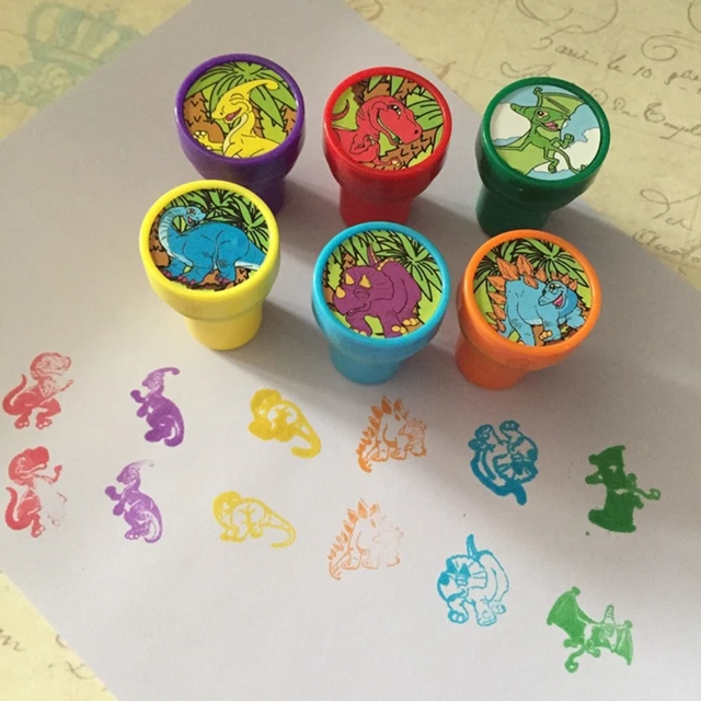 1Set Creative Dinosaur Stamper Colorful Stamps Pre-inked DIY Art Crafts Non-Fading Stamper Set Interactive Craft Kits 2