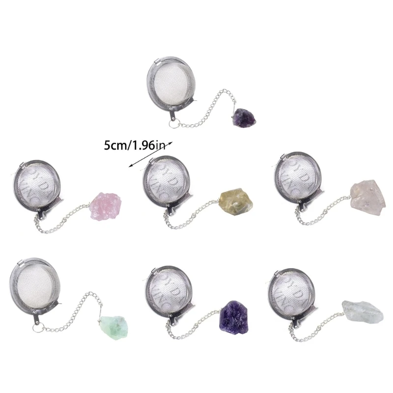Tea Filter Stainless Steel with Crystal Energy Stone Tea Strainers with Fine Mesh Extend Chain Hook Balls Infuser For Home