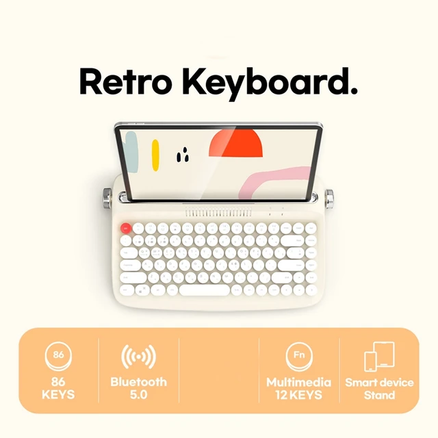 Retro Wireless Bluetooth Keyboard - Mini teclado estilo máquina de escribir  con lindas teclas redondas, 84 teclas, compatible con Android, Windows, iOS  para el hogar y la oficina