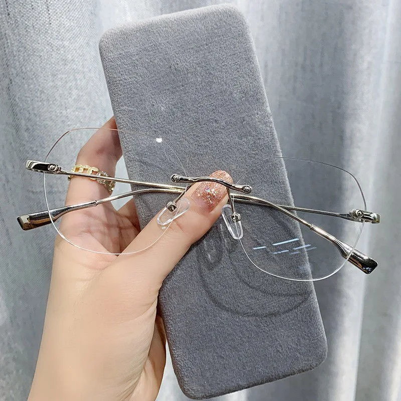 New Polygon Rimless Finished Myopia Eyeglasses Frame Women Oversized Clear Myopic Computer Eyewear Retro Men Optical Frame 3