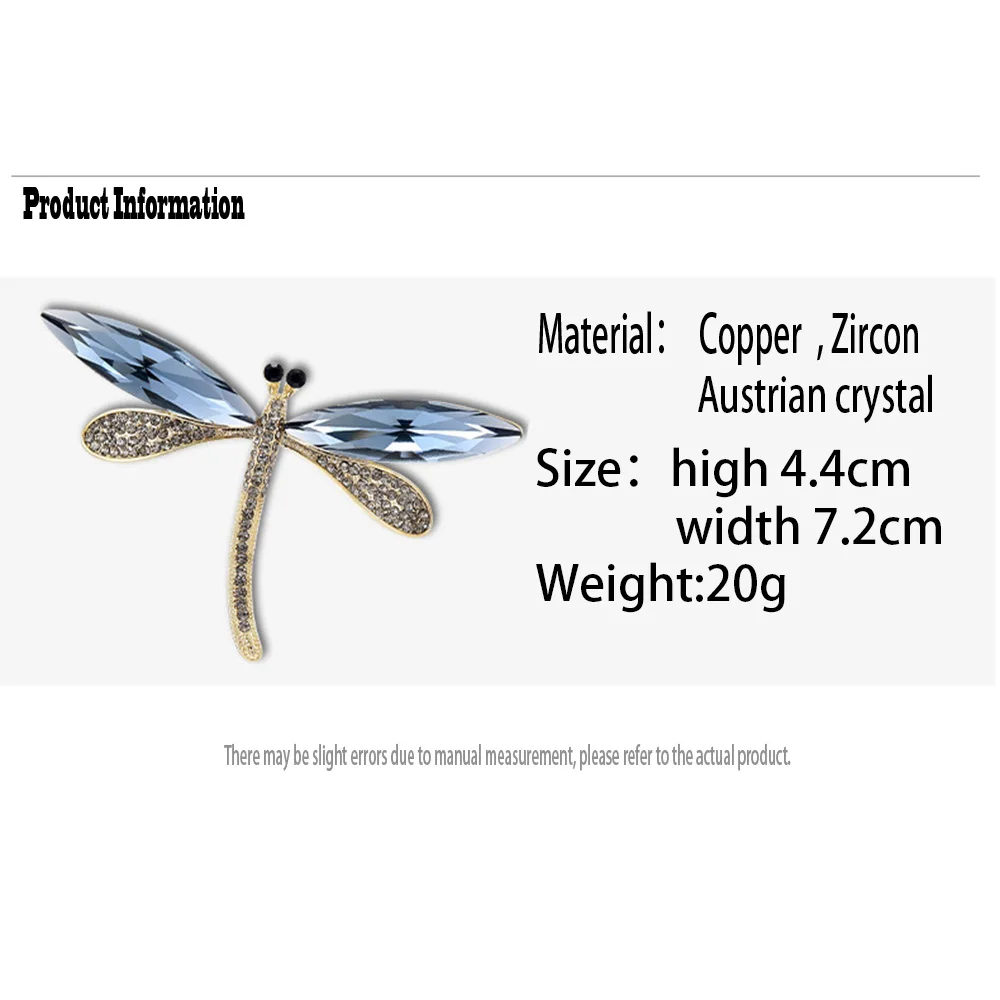 Crystal Vintage Dragonfly Brooches for Women Large Insect Brooch Pin Fashion Dress Coat Accessories Cute Jewelry