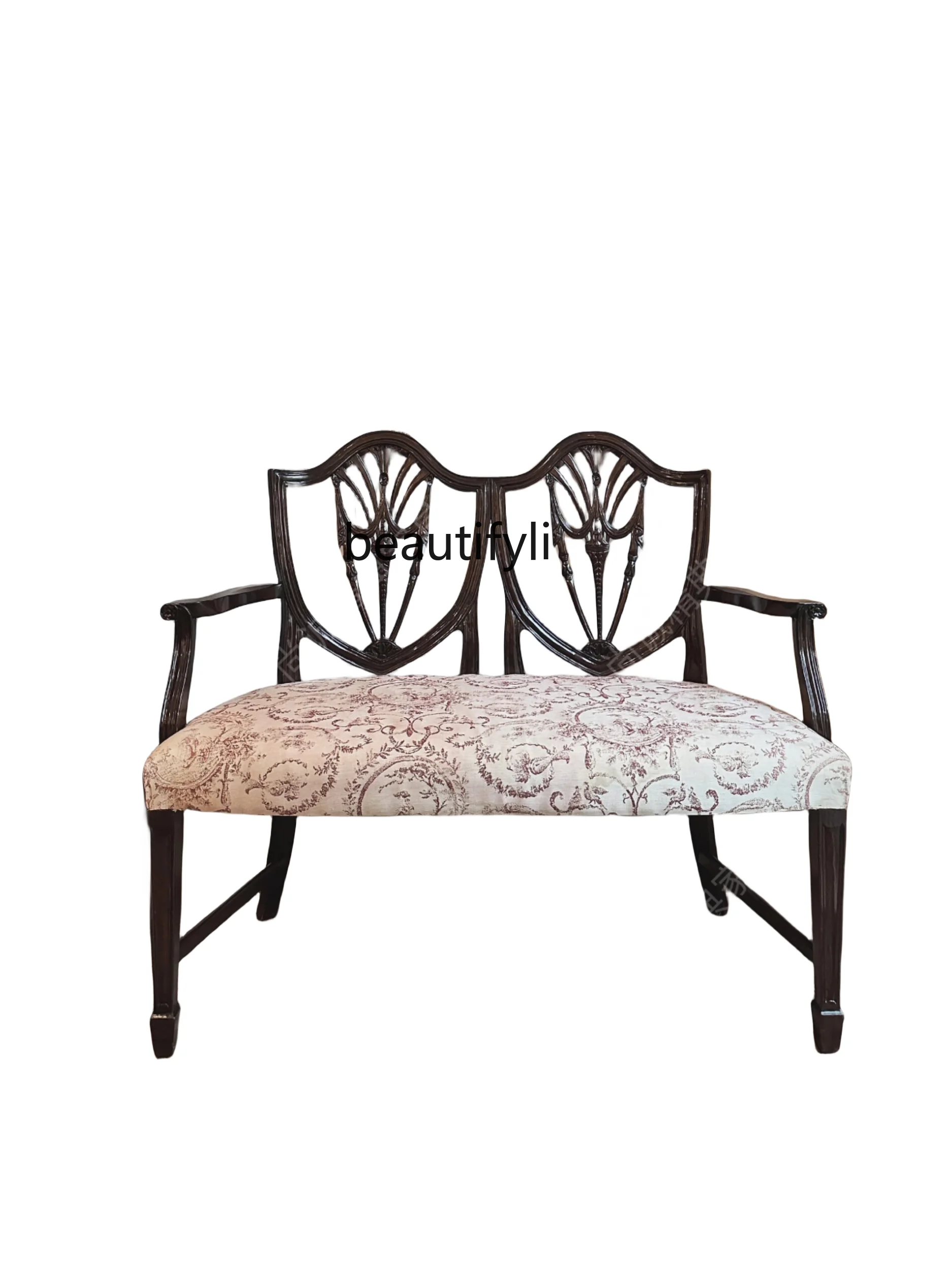

American Retro Wood Carved Sofa Designer Fabric Double Chair French Entry Lux Middle-Ancient Living Room Studio