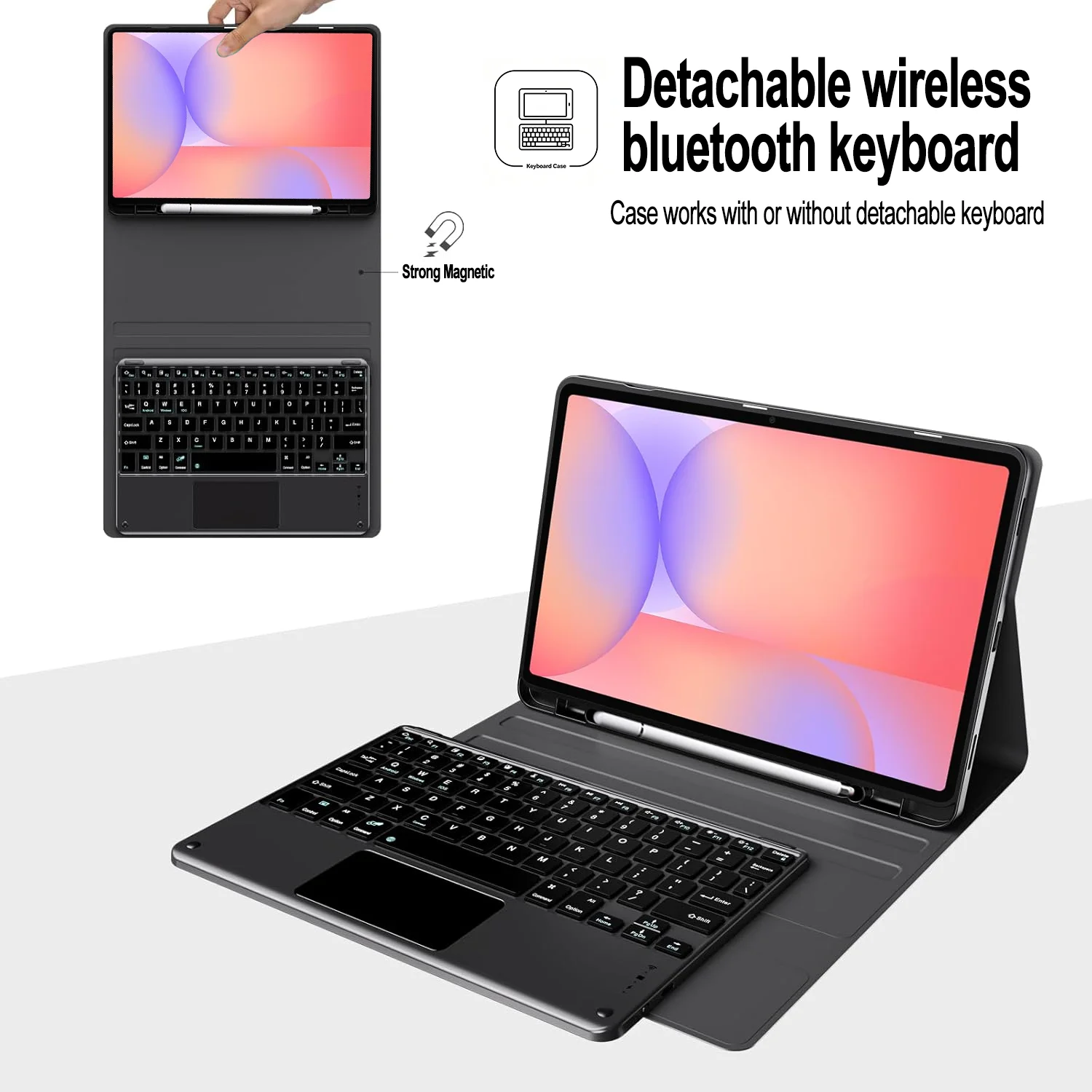 Wireless Detachable Keyboard Case with Trackpad and Stylus Pen
