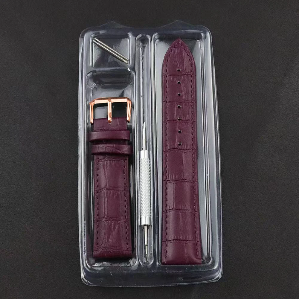 Premium Genuine Leather Watch Strap in Green, Purple, and Blue with Gift Box