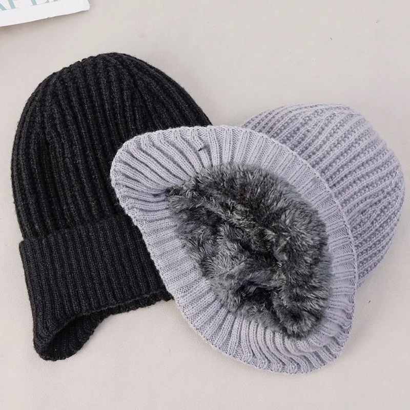 Winter Wool Knitted Bomber Hats Earmuffs Integrated Plush Thick Hat Elder Warm Cold-proof Woolen Neckerchief Two-piece Set,winter hat,knitted hat