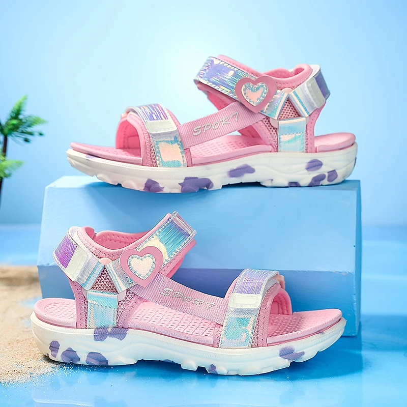 Girls' LED Sandals Children's Toddler Sports Beach Blue Pink Girls' Soft Shining Shoes Outdoor Soft Anti-Slip Princess LED Shoe - 3