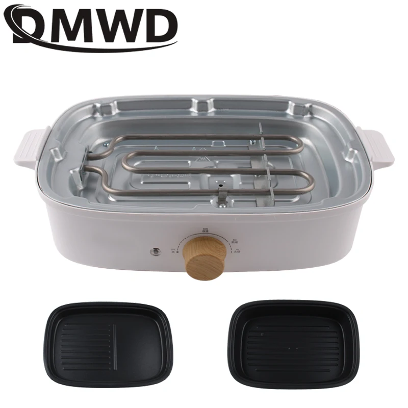 Split Electric Multifunction Hot Pot Cooker BBQ Barbecue Oven Grill Plate Non-stick Steak Frying Pan Food Noodle Cooking Skillet