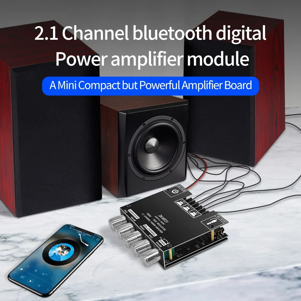 Audio Amplifier Board ZK-MT21 Channel Bluetooth 5.0 CS8673E 2.1 Subwoofer Amplifier Board 50W*2 +100W Power Stereo Bass AMP AUX