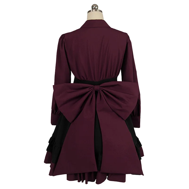 S-3XL Women Medieval Retro Lolita Dress Long Sleeves Steampunk Cosplay Ruffle Dress Renaissance Bow Buttons Wrinkle Sweet