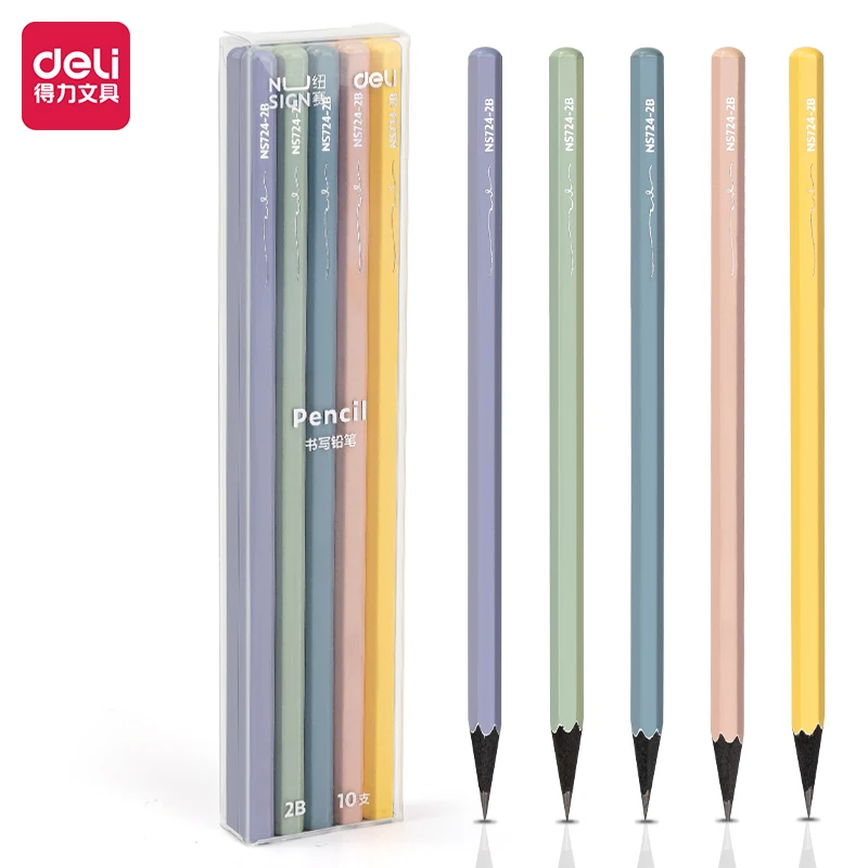 델리 10pcs 2B/HB 육각형 나무 기둥 연필 아트 시험 스케치 그림 그리기 연필 편지지 학교 및 사무용품 선물