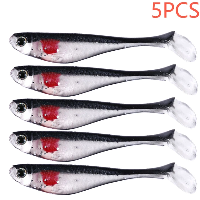 5pcs Winter Soft Silicone Baits Shad Carp Worm Grubs T Tail Fish