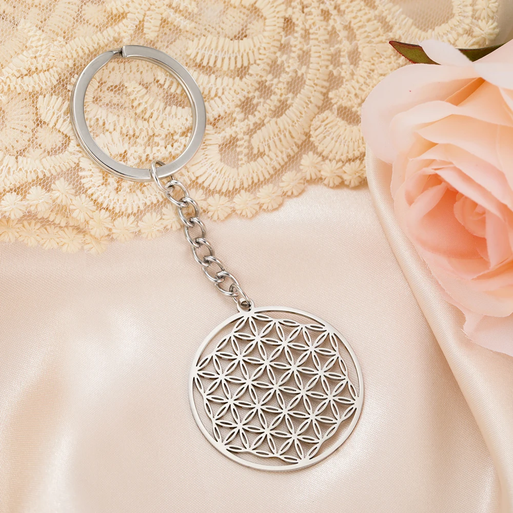 Dawapara Klassische Blume des Lebens Schlüsselanhänger Mandala Heilige Geometrie Anhänger Heilamulett Edelstahl Yoga Schmuck – Detail 19