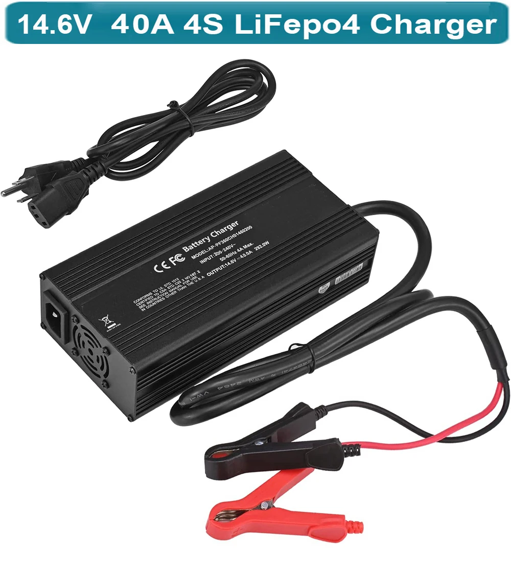 14.6V 40A Lithium ion Battery Charger, Upgraded 12V LiFePO4 Portable Car Battery Charger, Automotive Trickle Charger