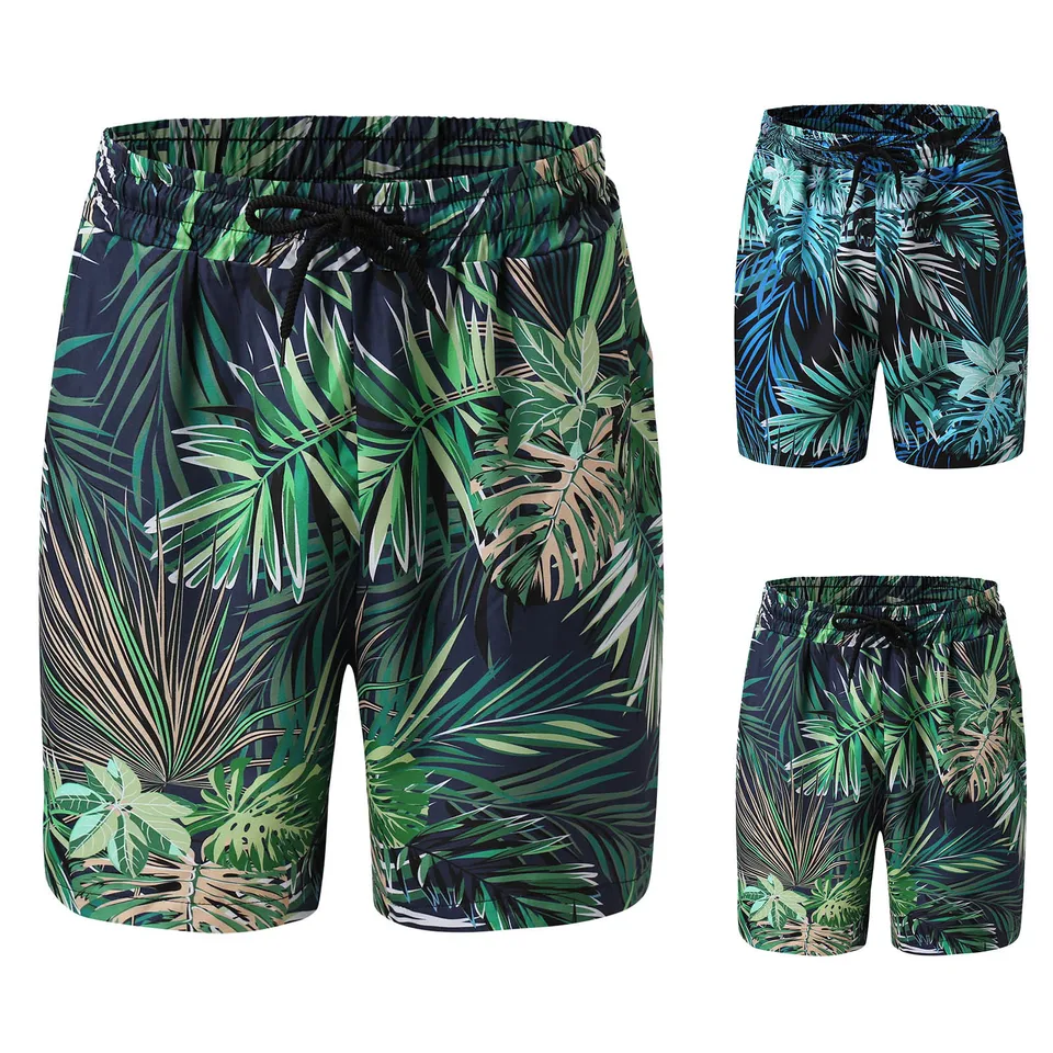 Men's Quick Dry Leaf Print Swim Shorts