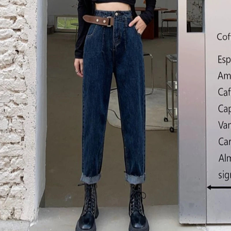 2023 Autumn New Women Jeans Pear-shaped Loose Large Size Fashion Daddy Pants High Waist Slimming Casual Straight Trousers stylish fake two piece jeans women patchwork daddy pants female baggy jeans american fashion vintage denim pants trousers street