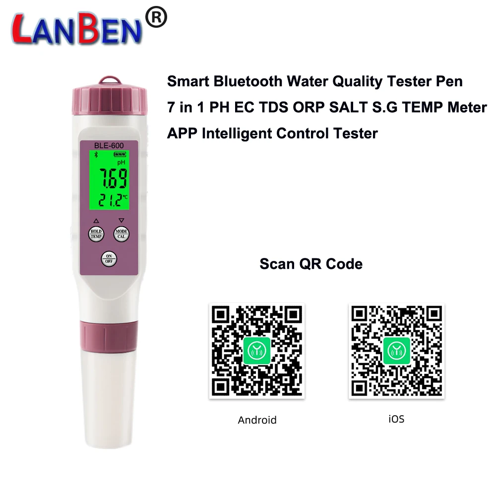 

Bluetooth 7 in 1 pH Meter Digital Drinking Water Quality PH EC TDS TEMP Salinity Meter Pocket pen Tester for Aquarium Pool