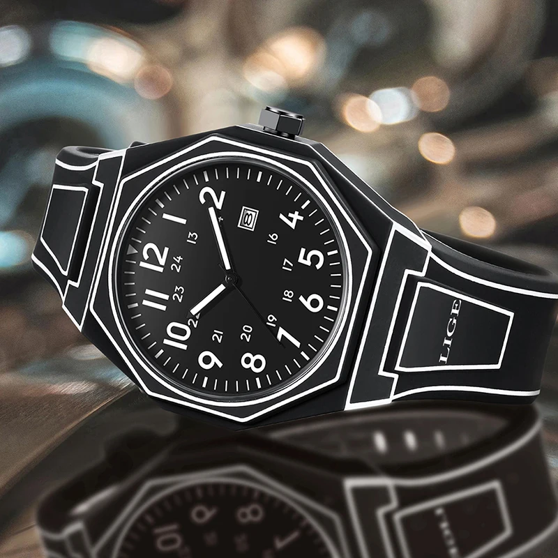 LIGE Fashion Creative Watches For Men Casual Sports Men Quartz Wristwatch Silicone Waterproof Date Chronograph Relogio Masculino