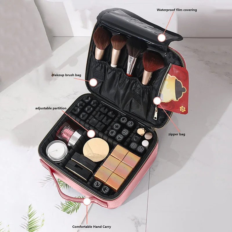 Nuova Borsa per il Trucco da Viaggio per Donne, Impermeabile, per Pennelli e Accessori di Bellezza, Custodia per Cosmetici Professionale con Ricami - immagine 4