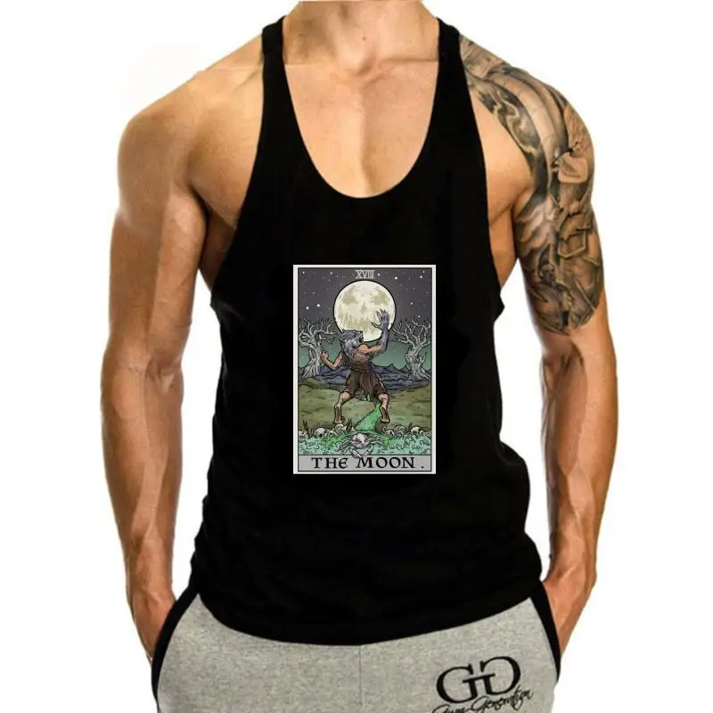 

Halloween Werewolf Tarot Card tank top men The Moon Gothic tank top men Plus sleeveless Goth For Youth Middle-Age The Old tank t