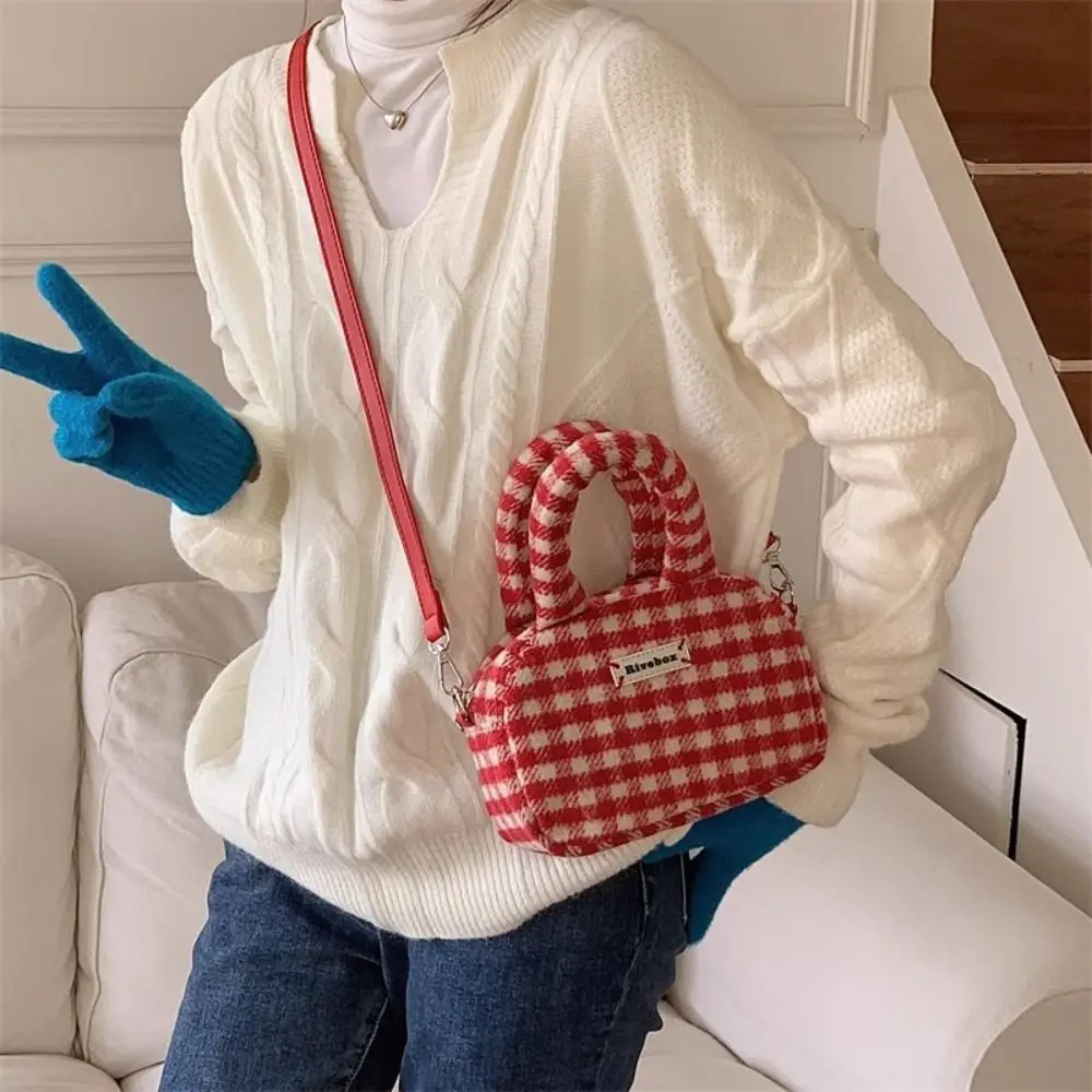 

Модная Милая Красная клетчатая сумка через плечо, милая Повседневная Рождественская плюшевая сумка, простая фотосумка