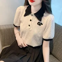 Short Sleeve Women's Polo Kawaii Summer Outfit T-shirts Contrast Color Aesthetic Korean Clothing Pulovers Trend 2025 Female Tee - Image 4