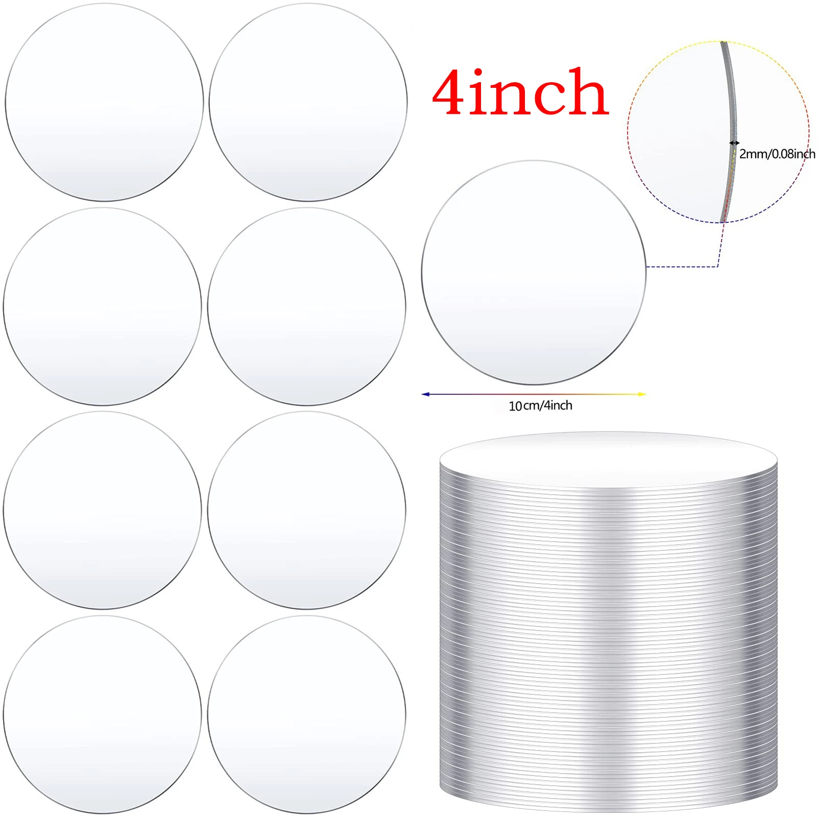 Doorzichtige Acrylplaat, Glazen Acryl Paneel Display Blok Ronde Dikte 8 Mm Diameter 1 Cm Diameter 8cm 5pcs 3283255891