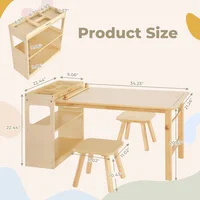 Kids Art Table & 2 Chairs Set with Roll Paper - Spacious Craft Table with Storage Shelves for Drawing, Activities, and Study 2