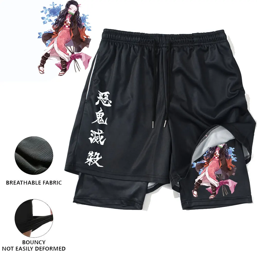 Anime Demon Slayer Sport Shorts Men Sportswear Training Kamado Nezuko 