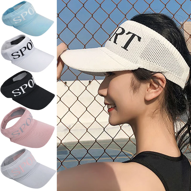 

Sport Letter Empty Top Sun Hat Women Men Hollow Breathable Summer Shade Uv Unisex Hat Golf Tennis Sports Knitted Headband Visors