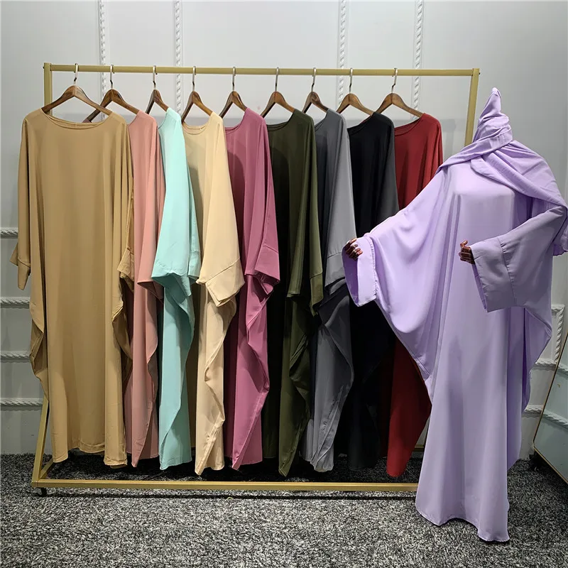

Dubai Muslim Women Dress Nida Batwing Jilbab Abaya 2-piece Prayer Sets Islam Clothing Saudi Turkey Modest Robe with Hijab Scarf