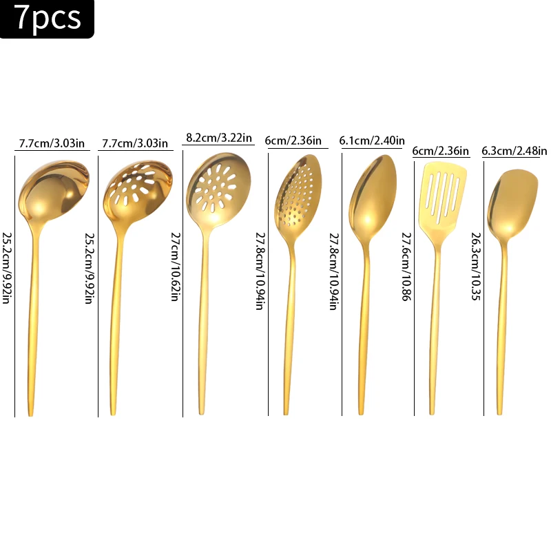 Serving Spoon 7pcs Stainless steel Kitchenware Set Cooking Spoon Split Knife Soup Shell Leakage Spatula Dinnerware Set Camping Cookware Set