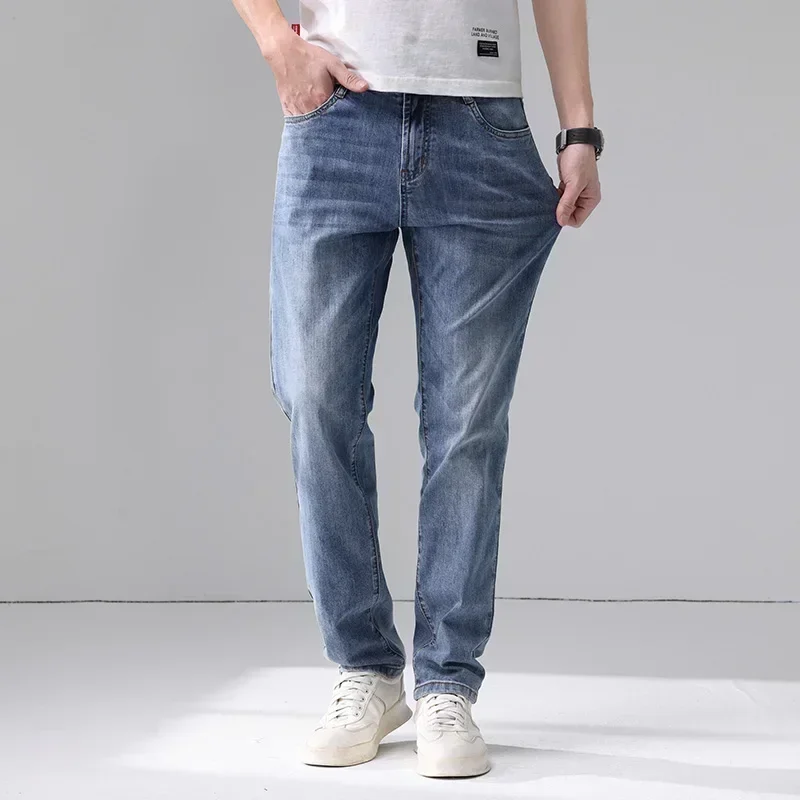 Autumn Slim Fit Feet Elastic Trend Korean Edition Jeans for Men Stretch Straight Denim Trousers Male Brand Pants Plus Size 40