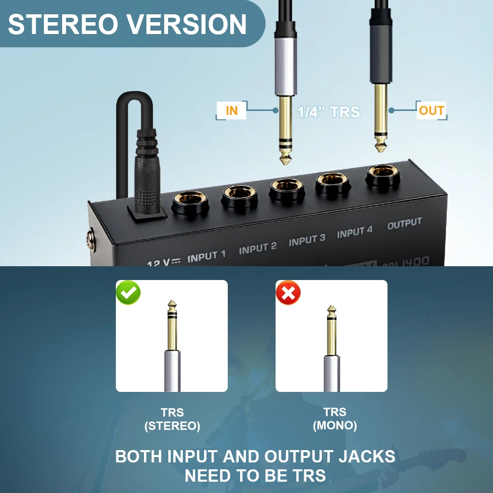 MU400 Ultra Low Noise 4 Channel Line Mixer Mini Sound Mixer Power Supply DC12V Easy Operation Audios