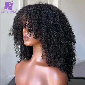 Kinky Curly 13x6 Lace Frontal Wig 4B 4C Human Hair Glueless Lace Front 200% Density Pre Plucked Bleached Knots With Baby Hair