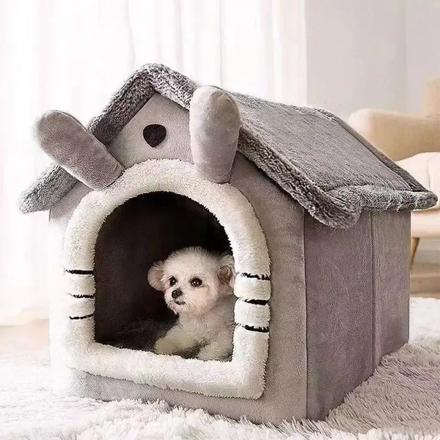 S28fcf55507e44ea8889c725cc8e5f55dZ.jpg Indoor Warm Dog House Soft Pet Bed Tent House Dog Kennel Cat Bed Removable and Washable Cushion Suitable Four Season Universal